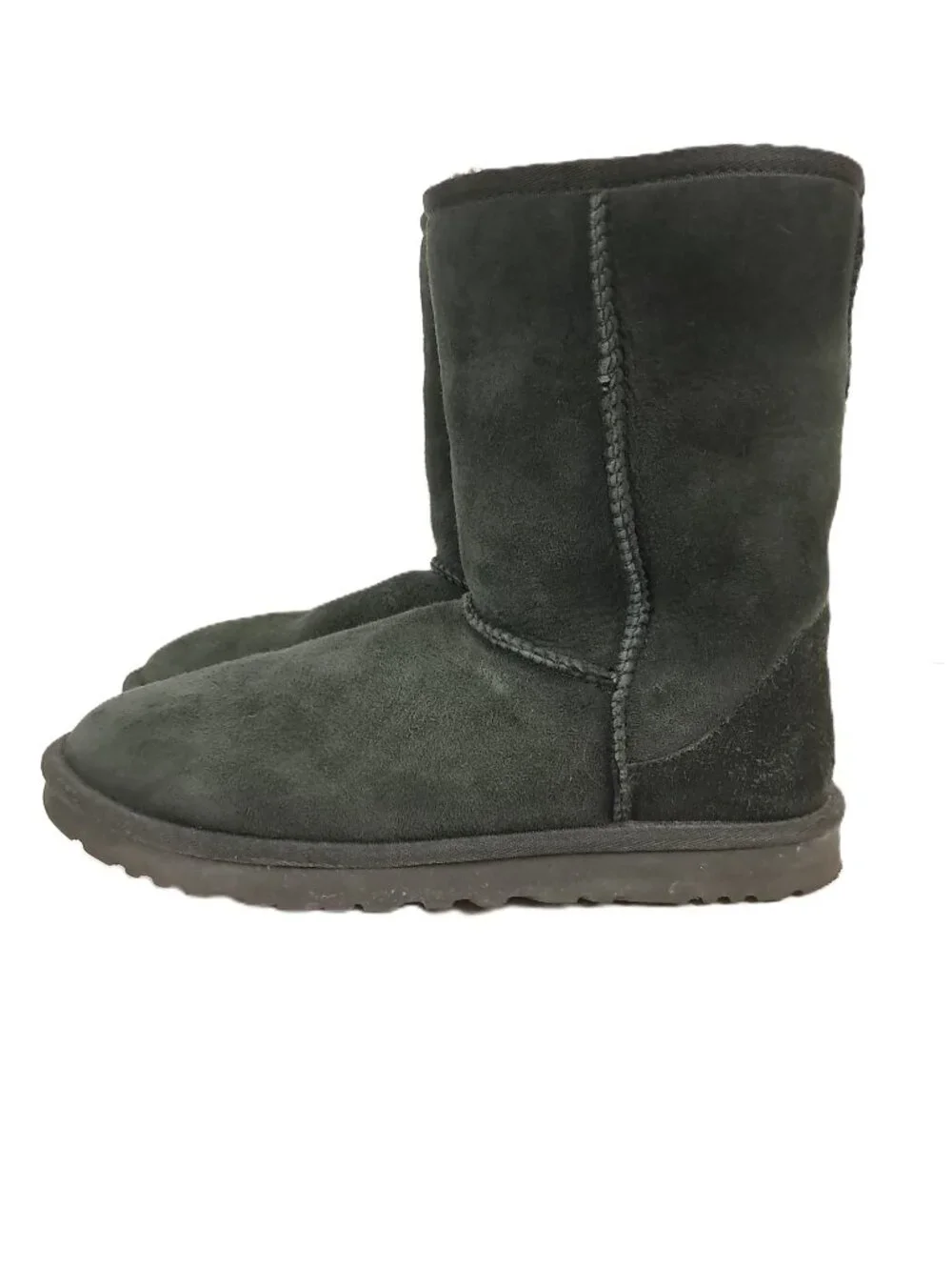 UGG Classic Short Boots Women 9 Faded Black Leather Sheepskin Lined Pull On 5825